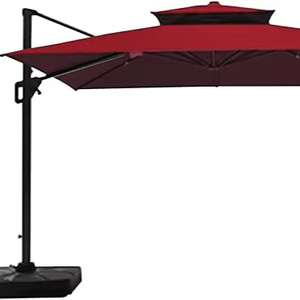 Piscine Aluminium 2 Tiers Carré Patio Parapluie Couverture Supérieure Suspendu Décalage Cantilever Parapluie avec Lumières - Product Image 1
