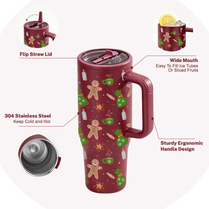 40oz Stainless Steel Tumbler Christmas Vacuum Insulated <b>Cup</b> with <b>Lid</b> <b>Straw</b> Handle Leak Proof for Travel Car - Product Image 2