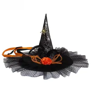 Wholesale Custom Halloween Wizard Hat Polyester Pointy Top Witch Cap Cosplay Makeup Costume Props Halloween Party Witch Costume