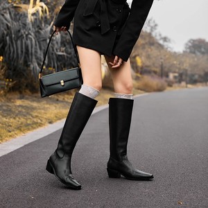 Big Size <b>Round</b> <b>Toe</b> Women's Fashion Knee-High Boots Chunky <b>Heel</b> Black Riding Boots Zip Closure Mesh Lining Winter Summer - Product Image 4