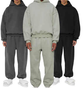 Sudadera con capucha recortada lisa en blanco de algodón de 380g personalizada para hombre, ropa de calle de gran tamaño personalizada, conjunto de sudaderas con capucha de invierno para hombre de peso pesado - Product Image 1