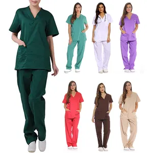 Unisex medical nurse scrub hospital set anti wrinkle army green scrub suit for women