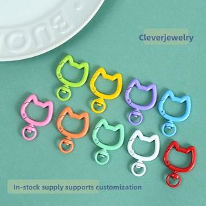 Porte-clés à clip à ressort en alliage de zinc, finition cuite, motif tête de chat, style Dopamine, accessoire pour perles Perler DIY, breloque de sac, fourniture artisanale, vente en gros - Product Image 2