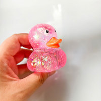 Jouet Squishy Anti-Stress en TPR en forme de Canard de Dessin Animé, 8 cm, Multicolore, Transparent, Pailleté, avec Cornes de Diable et Couronne, en Maltose