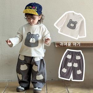 Ensemble deux pièces décontracté pour bébés garçons, style coréen, motif dessin animé, fermeture éclair, 100 % coton, collection printemps 2026 - Product Image 1