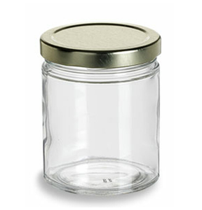 Botol Kaca Bulat Transparan Amber Mulut Lebar 4oz 8oz 9oz 16oz dengan Tutup Hitam, Laris Manis - Product Image 1