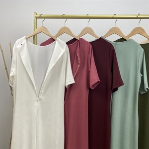 6722# New Stylish Design Crew Neck Wrinkle Crepe Versatile Half Sleeves Simplicity Solid Color <b>Dress</b> Summer Women Abaya <b>Dresses</b> - Product Image 6