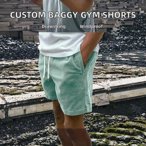 Custom Breathable Waterproof Quick Dry Workout Drawstring <b>Elastic</b> <b>Waistband</b> Casual Baggy Gym <b>Shorts</b> with Custom Fabric for <b>Men</b> - Product Image 2