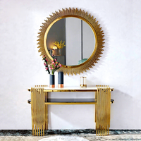 Table console moderne et simple en acier inoxydable avec plateau en marbre, meubles de salon pour usage hôtelier