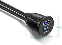 Câble d'extension double USB 3.0 étanche à montage encastré mâle-femelle, cordon de charge rapide 3A pour tableau de bord de voiture ou bateau, 1M