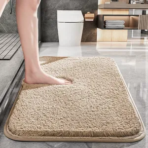 Light brown non-slip fluffy shag bathroom mat absorbent bath mat