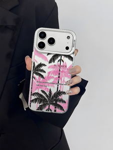 Cover per iPhone 17 16 15 <span class=keywords><strong>Pro</strong></span> Max <span class=keywords><strong>14</strong></span> 13 <span class=keywords><strong>Pro</strong></span> Max con Palma Rosa e Nera, Trasparente Antiurto, Custodia Estiva - Product Image 2