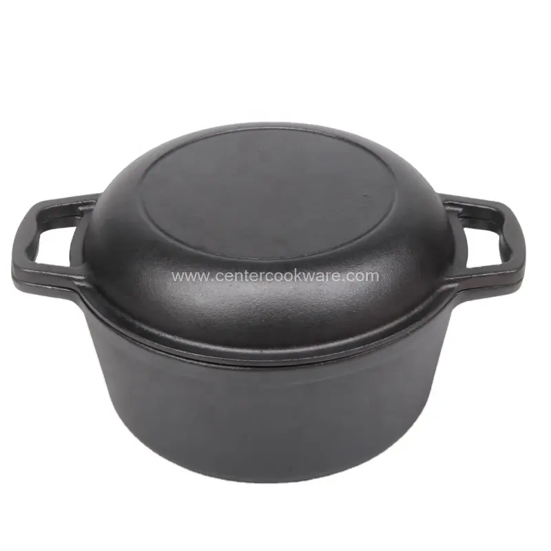 Pre-Gekruid 26Cm 2 In 1 Gietijzeren Nederlandse Oven Gietijzeren Braadpan Baker Met Bakplaat Deksel