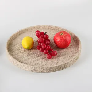 Bandeja decorativa minimalista grande redonda de rattan para decoração de casa, pode ser usada em vários cenários