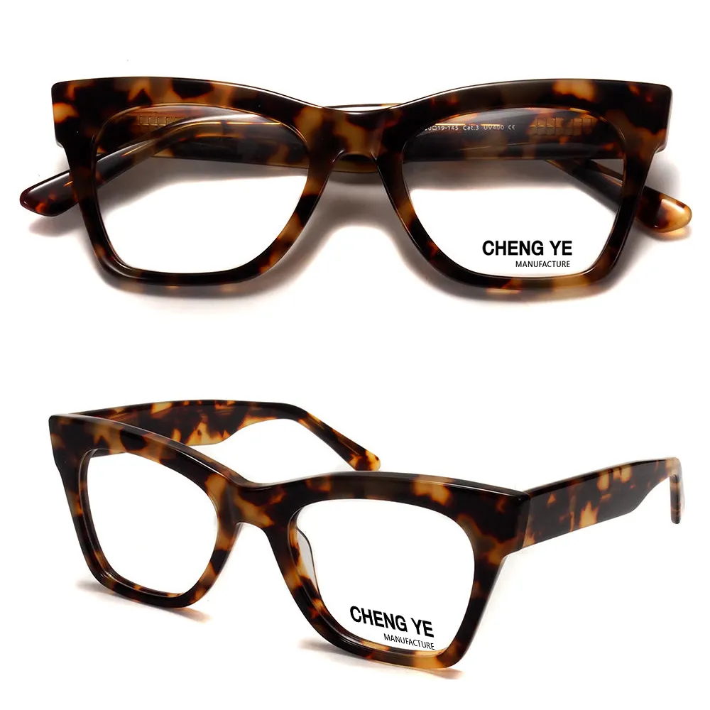 Customized High Quality Retro Big Square Frame Size 50-19-145 Ladies Acetate Optical Glasses