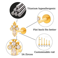 HENGSEN 16G ASTM F136 Titane Bijoux de piercing Anneau labret à filetage interne avec zircone cubique (CZ) taille marquise demi-soleil sertie à griffes