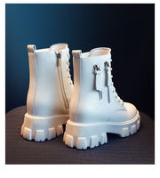 Nouvelles Bottes d'Hiver en Cuir à Semelle Épaisse Style Britannique à Carreaux pour Femmes