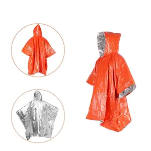 Imperméable de survie en plein air, isolation thermique PE feuille imperméable coupe-vent premiers soins couverture de sauvetage Poncho Orange d'urgence