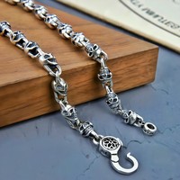 BOCAI Bijoux en argent S925 : Collier pour homme au style urbain audacieux et Bracelets à maillons fins avec motif Crâne Fleur de Cerisier audacieux