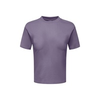 T-shirt décontracté et sportif pour femme en coton longues fibres style américain, col rond, manches courtes, coupe épaules régulières, effet amincissant, avec logo
