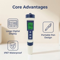 Stylo testeur de qualité de l'eau numérique 5 en 1, pH, TDS, EC, salinité, thermomètre pour aquarium, piscine, eau potable