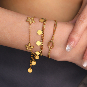 18K Gold Plated Stainless Steel Flower Charm <b>Bracelet</b> Unisex <b>Cute</b> Dainty Five-Petal Floral Chain Link Hypoallergenic - Product Image 4