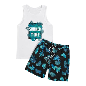 Conjunto de Dos Piezas de Verano para Hombre, Personalizado, Estampado, Bordado Desgastado, Camiseta de Algodón de Alta Calidad, Secado Rápido, para Playa - Product Image 1