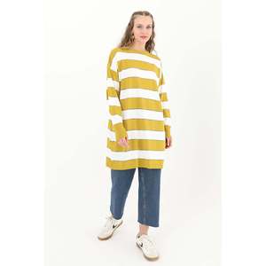 Blusa Túnica Casual a Rayas de Manga Larga para Mujer, Color Verde Oliva, Cómoda para Uso Diario y Oficina, Corte Moderno - Product Image 1