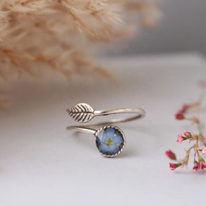 Venta al por mayor verano Mujer diseño delicado Plata de Ley 925 hecho a mano olvidarme no presionado flor anillo - Product Image 2