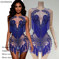 Ocstrade Sofort Lieferbar - Vor Bestellung Anfragen Glitzer-Bodycon-Kleid mit Quasten und Strass für Damen Partykleid Kristall-Verziertes Performance-Outfit