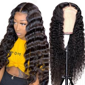 Ms-Beauty in Stock Peruvian Human <b>Hair</b> Deep Wave Lace Front Wig for Black Women Pre Plucked Invisible swiss Frontal Lace Wig - Product Image 1