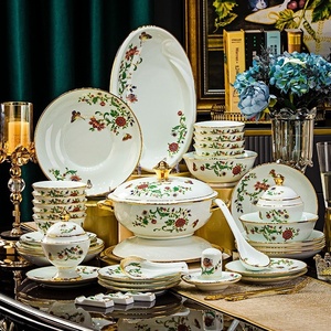Vaisselle en porcelaine fine Jingdezhen, bols à bord doré, bols en céramique pour la maison, ensembles cadeaux, assiettes de dîner, vente en gros - Product Image 3