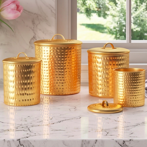 Ensemble de quatre boîtes de rangement en laiton poli doré martelé, élégantes boîtes à fruits secs, décoration de table de luxe et articles de cuisine - Product Image 1