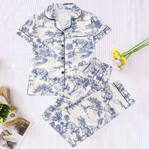 بيجامات للنساء طباعة النمر مريحة قصيرة الأكمام بيجامة وسراويل طويلة بيجامة من قطعتين صالة مجموعة ملابس نوم نسائية - Product Image 1