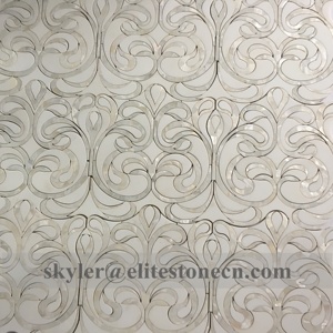 DANSE <span class=keywords><strong>BLANC</strong></span> Mosaïque Waterjet en marbre <span class=keywords><strong>blanc</strong></span> avec nacre de coquillage, carrelage luxueux pour crédence de cuisine - Product Image 5