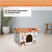Cabane à litière pour chat en carton ondulé kraft avec toit orange et design intimité pour chats d'intérieur – Vente en gros