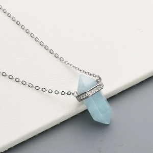Joyería fina para mujer, colgante de varita de cuarzo rosa de piedra lunar <span class=keywords><strong>natural</strong></span>, collar de plata 925 de cristal curativo - Product Image 5