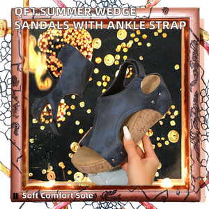 Sandales compensées à plateforme pour femme, style gladiateur, avec bride cheville ajourée, talons épais, dessus en PU amortissant et doublure en microfibre, collection automne - Product Image 2