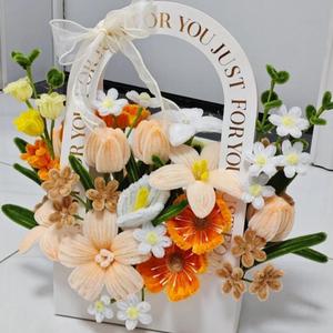 Ramo <span class=keywords><strong>de</strong></span> Girasoles Artificiales Hechos a Mano con Limpiapipas, Caja <span class=keywords><strong>de</strong></span> Regalo Portátil <span class=keywords><strong>de</strong></span> Papel, Regalo Artesanal para Bodas y San Valentín, Venta al por Mayor - Product Image 2