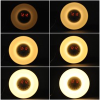 Réveil numérique à lumière d'aube, veilleuse ronde à LED à changement de couleur, radio FM et bruit blanc pour chevet et bureau