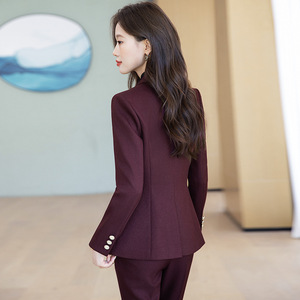 Gray Women's Two-Piece Suit Set Slim Fit Flared Trousers Formal Spring Anti-Wrinkle Polyester Worsted Full Sleeve - Product Image 3