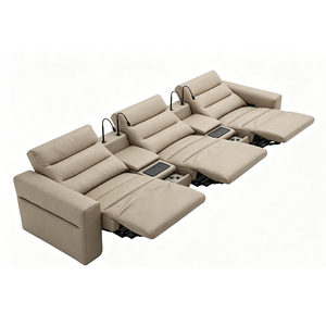 Conjunto de Asientos de Cine Profesionales en Nivel, Sofá Reclinable Eléctrico de Cuero de Lujo con Reposacabezas <span class=keywords><strong>Motorizado</strong></span> para Sala Multimedia Privada - Product Image 3