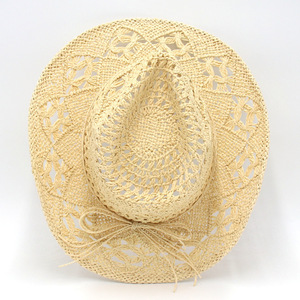 Color sólido hecho a mano transpirable al aire libre protección solar <span class=keywords><strong>sombrero</strong></span> de vaquero <span class=keywords><strong>sombrero</strong></span> occidental verano hueco rizado ala sombreros de paja mujeres - Product Image 4
