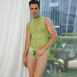 Chic Sexy Perspectiva Lencería erótica Malla O Cuello Fuera del hombro Sin mangas Slim <span class=keywords><strong>Man</strong></span> Body Stocking - Product Image 4