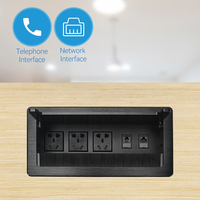 Prise de courant de bureau noire 3 prises standard chinoises 2 ports RJ45 réseau noir