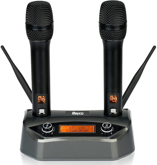 New Design Handheld Microphone UHF Dual Channel Dynamic Echo System for KTV Karaoke Wireless with Charging Dock Control