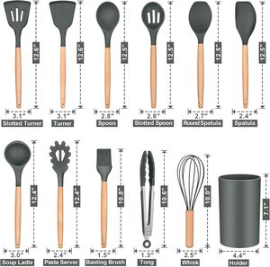 Lot de 33 ustensiles de cuisine personnalisés en silicone avec manche en bois, spatules mélangeuses antiadhésives pour batterie de cuisine - Product Image 2