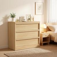 Commode moderne minimaliste à 3 tiroirs en bois aggloméré, meuble de rangement en bois massif pour salon et chambre, avec panneau MDF à glissière fluide