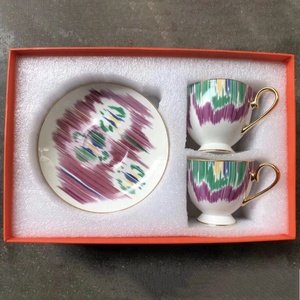Nouveau produit : Ensemble de 2 tasses à café en céramique rose et vert de style nordique, ensembles de salon, tasses à thé et soucoupes en porcelaine - Product Image 6