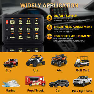 12V RGB ワイヤレス 12 ギャング スイッチ パネル リレー ボックス、ストロボ パルス モードと RV/マリン/ボート用の 5 段階の明るさ調整機能付き - Product Image 4